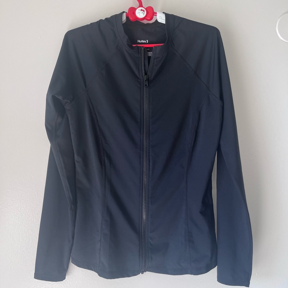 Women Hurley Black Long Sleeve Zip Rash Guard